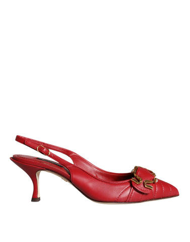 Red Devotion leather slingback heels by Dolce & Gabbana, featuring elegant pointed toes and sleek design.