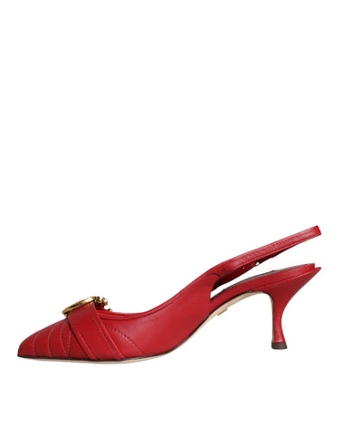 Red Devotion leather slingback heels from Dolce & Gabbana, featuring pointed toes and elegant design.