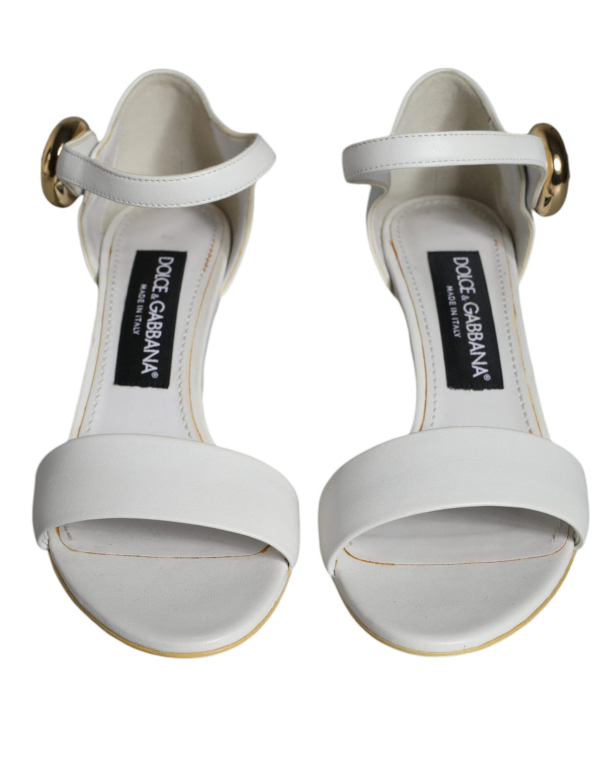 White leather Keira sandals by Dolce & Gabbana featuring sleek heels and stylish open-toe design.