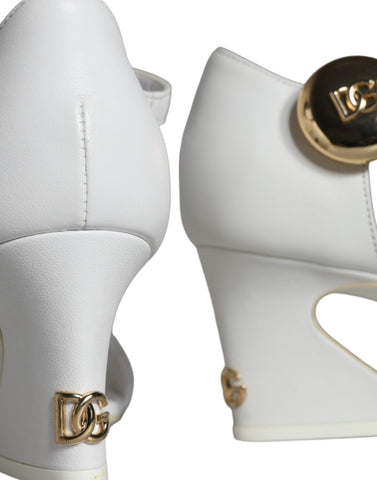 White leather Keira sandals by Dolce & Gabbana with open toes and ankle straps, stylish women's heeled shoes.