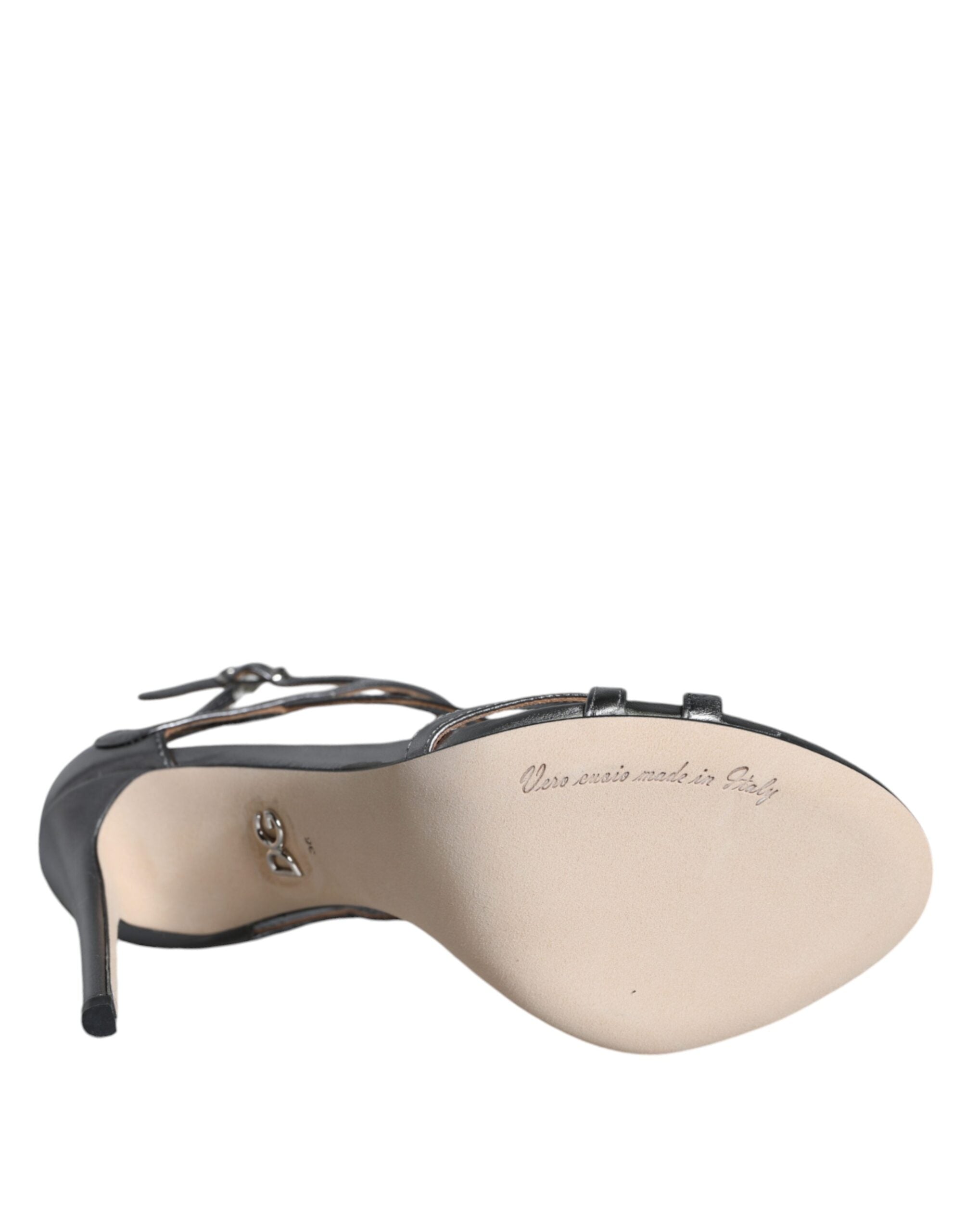 Silver Keira leather heels sandals by Dolce & Gabbana with sleek straps and a stylish open-toe design.