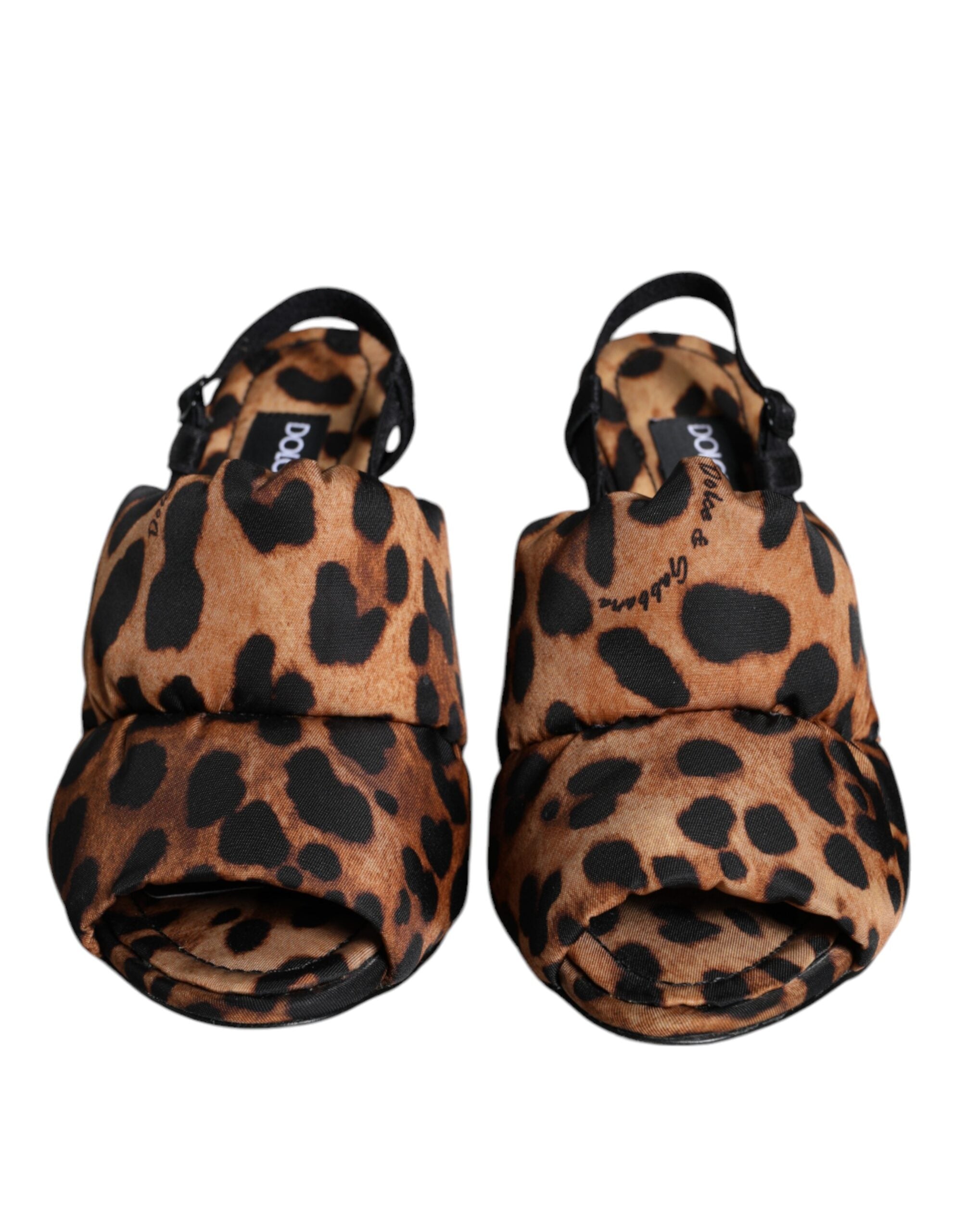 Brown leopard print Keira slingback sandals by Dolce & Gabbana with pointed toes and stylish ankle straps on a white background.