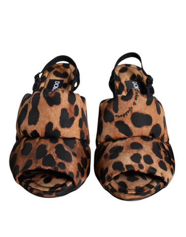 Brown leopard print Keira slingback sandals by Dolce & Gabbana with pointed toes and stylish ankle straps on a white background.