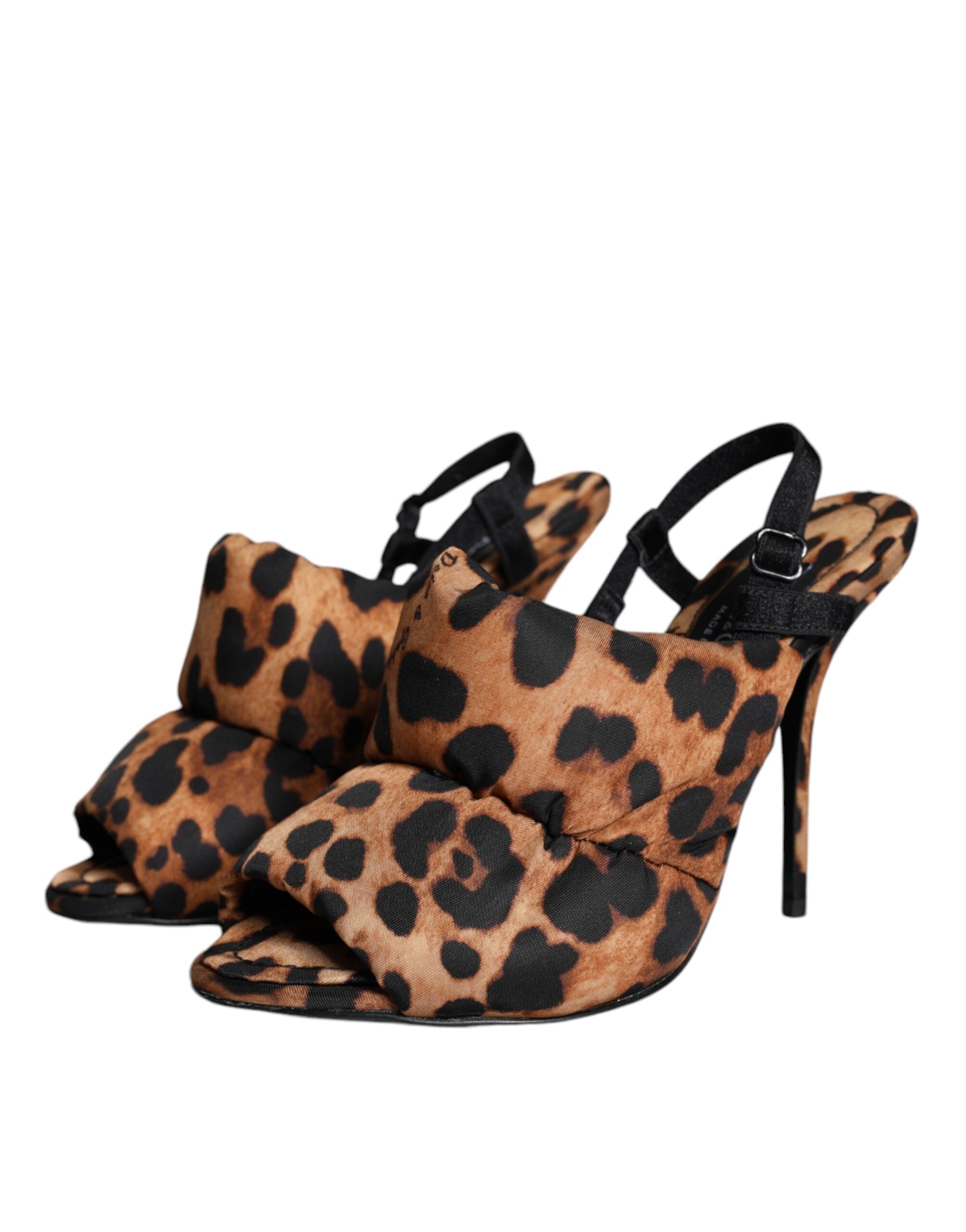 Brown leopard print Keira slingback sandals by Dolce & Gabbana with pointed toes and elegant heel, displayed on a neutral background.