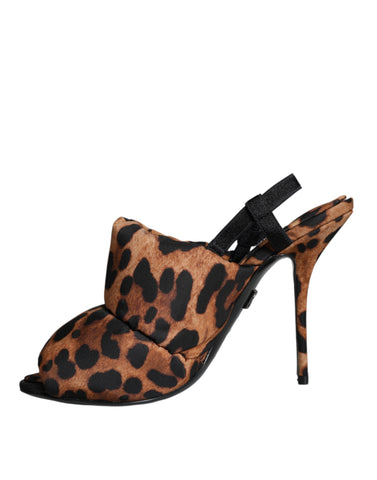 Brown leopard print Keira slingback sandals by Dolce & Gabbana, featuring open toes and elegant heel, shown on a white background.
