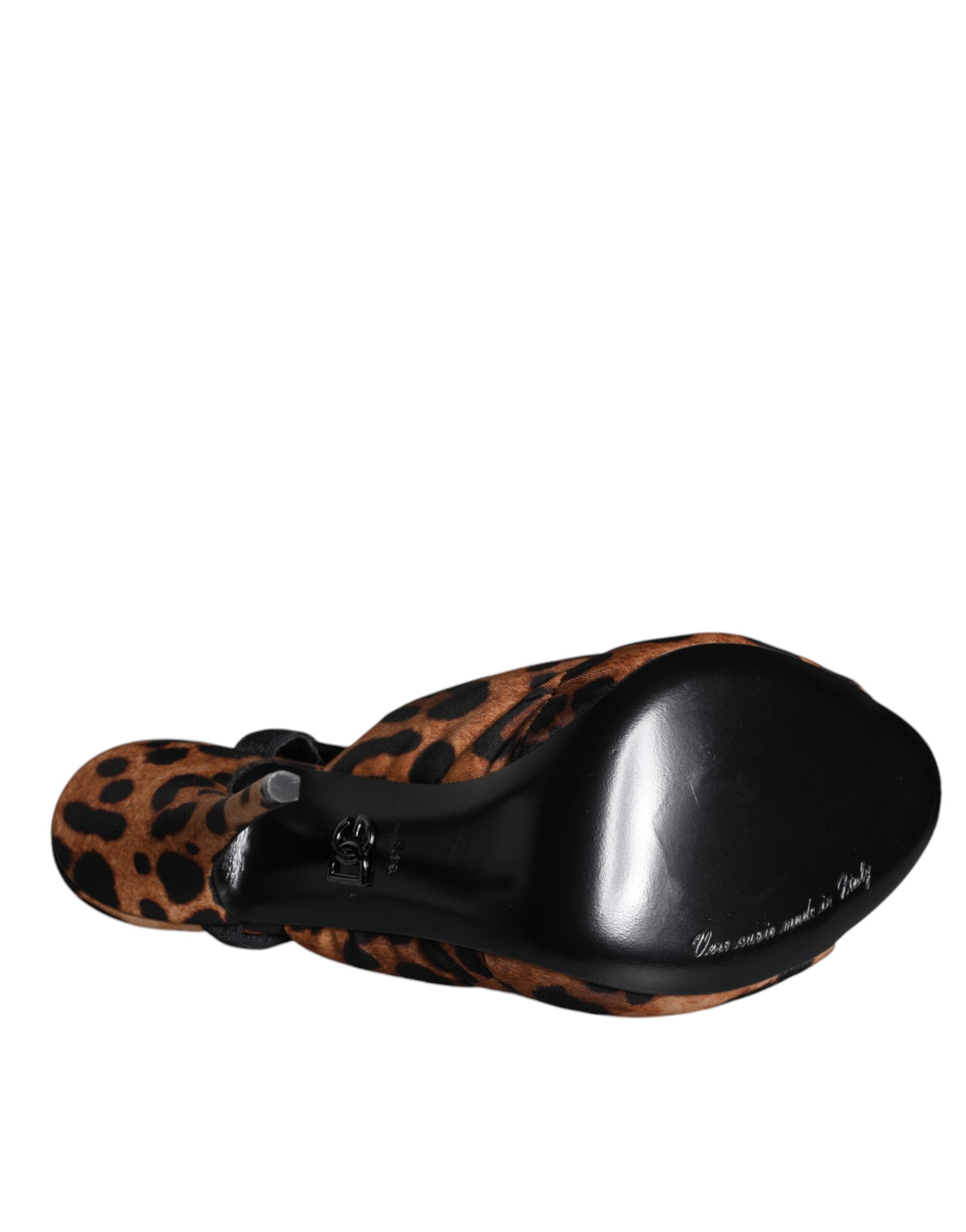 Brown leopard print Keira slingback sandals by Dolce & Gabbana featuring ankle straps and pointed toes.