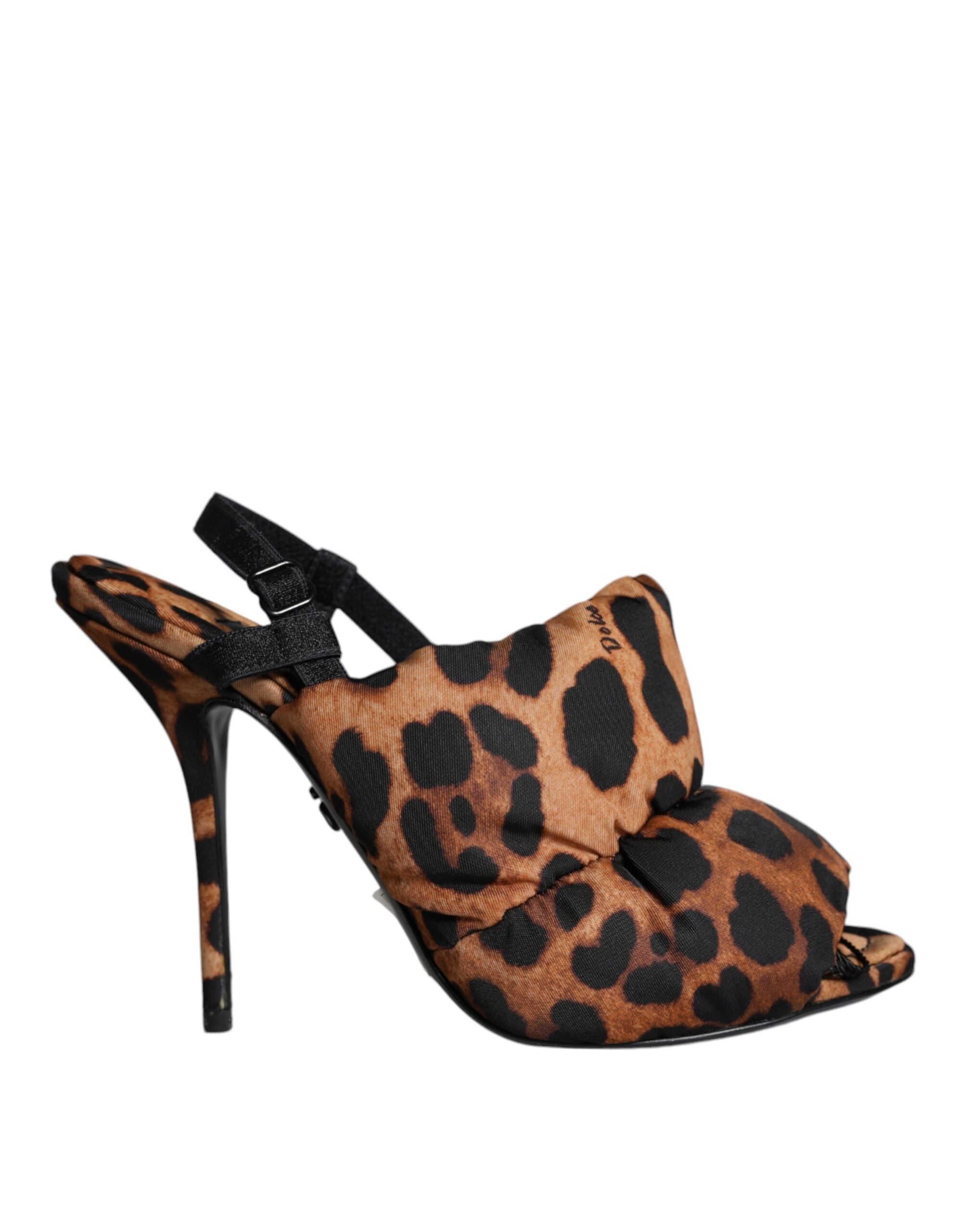 Brown leopard print Keira slingback sandals by Dolce & Gabbana with pointed toes and ankle straps.
