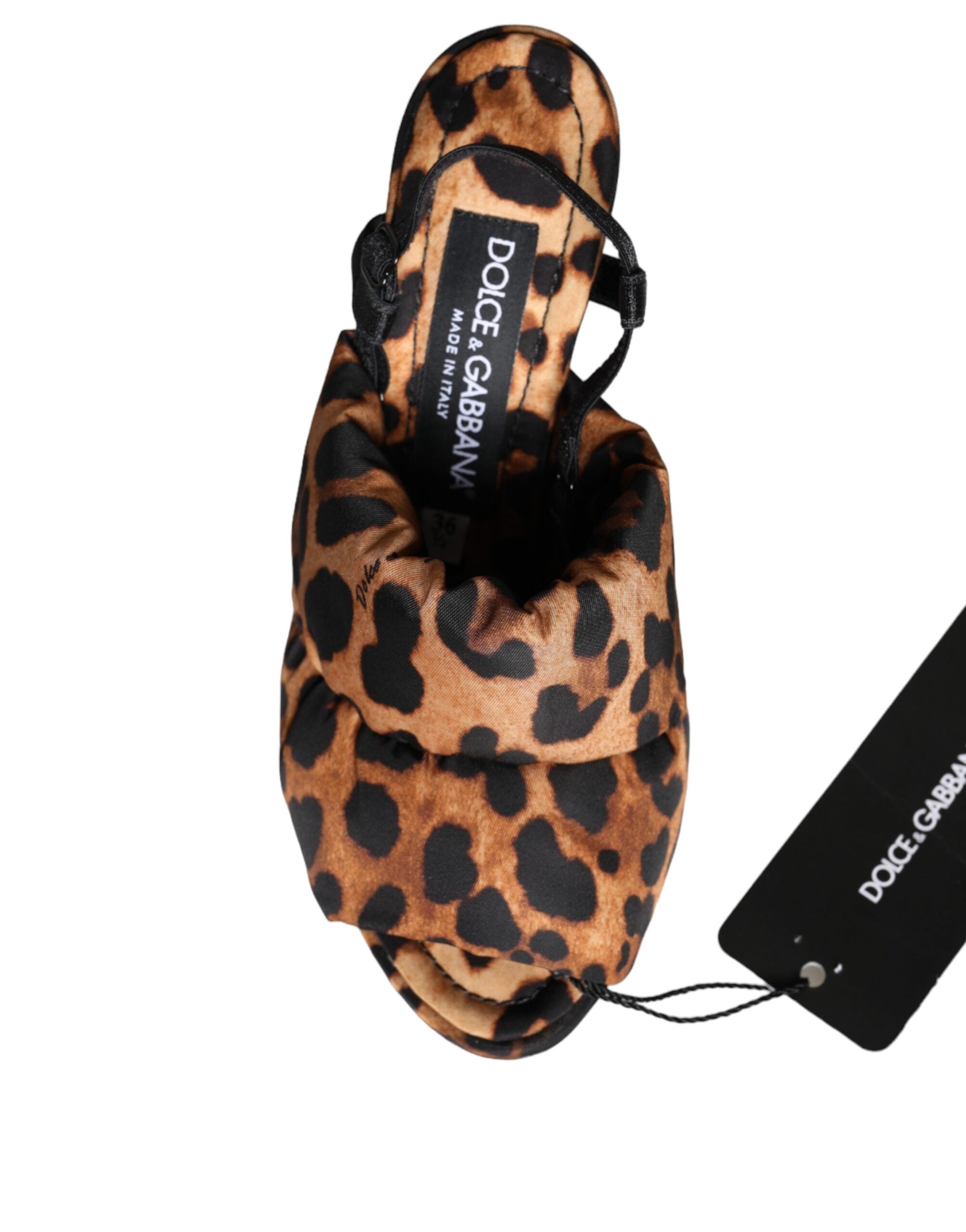 Brown leopard print Keira slingback sandals by Dolce & Gabbana with pointed toe and ankle strap, stylish and elegant footwear.