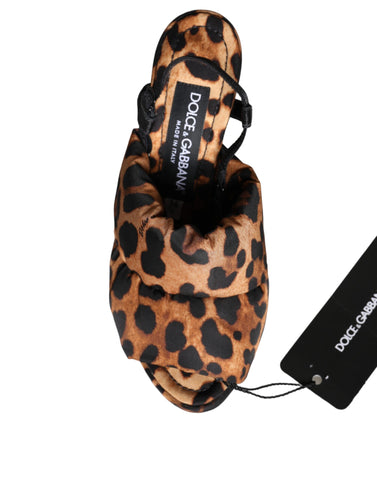 Brown leopard print Keira slingback sandals by Dolce & Gabbana with pointed toe and ankle strap, stylish and elegant footwear.
