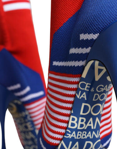 Red and blue stretch sock-style ankle boots with logo details from Dolce & Gabbana, featuring a sleek, modern design.