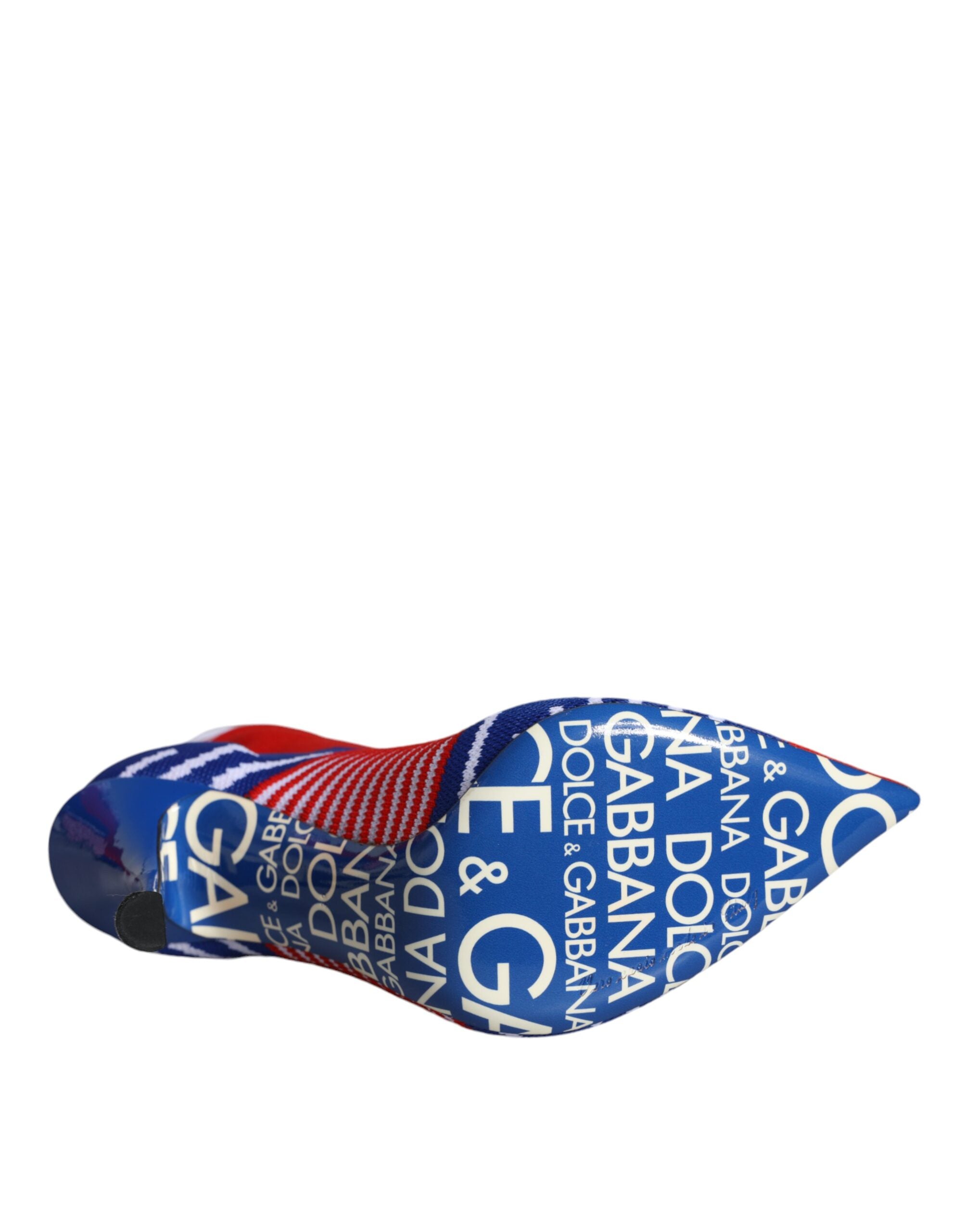 Dolce & Gabbana red and blue stretch sock ankle boots with logo design and stylish slip-on style.