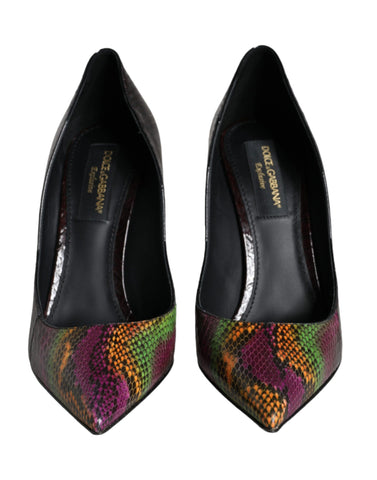 Multicolor exotic leather heels by Dolce & Gabbana, showcasing stylish pump shoes with vibrant, textured leather accents.