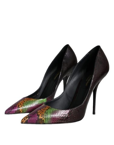 Dolce & Gabbana multicolor exotic leather heels pumps shoes with pointed toes and stylish design.