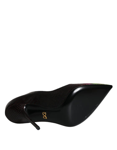Multicolor exotic leather heel pumps by Dolce & Gabbana, showing pointed toe and vibrant multicolored strap details.
