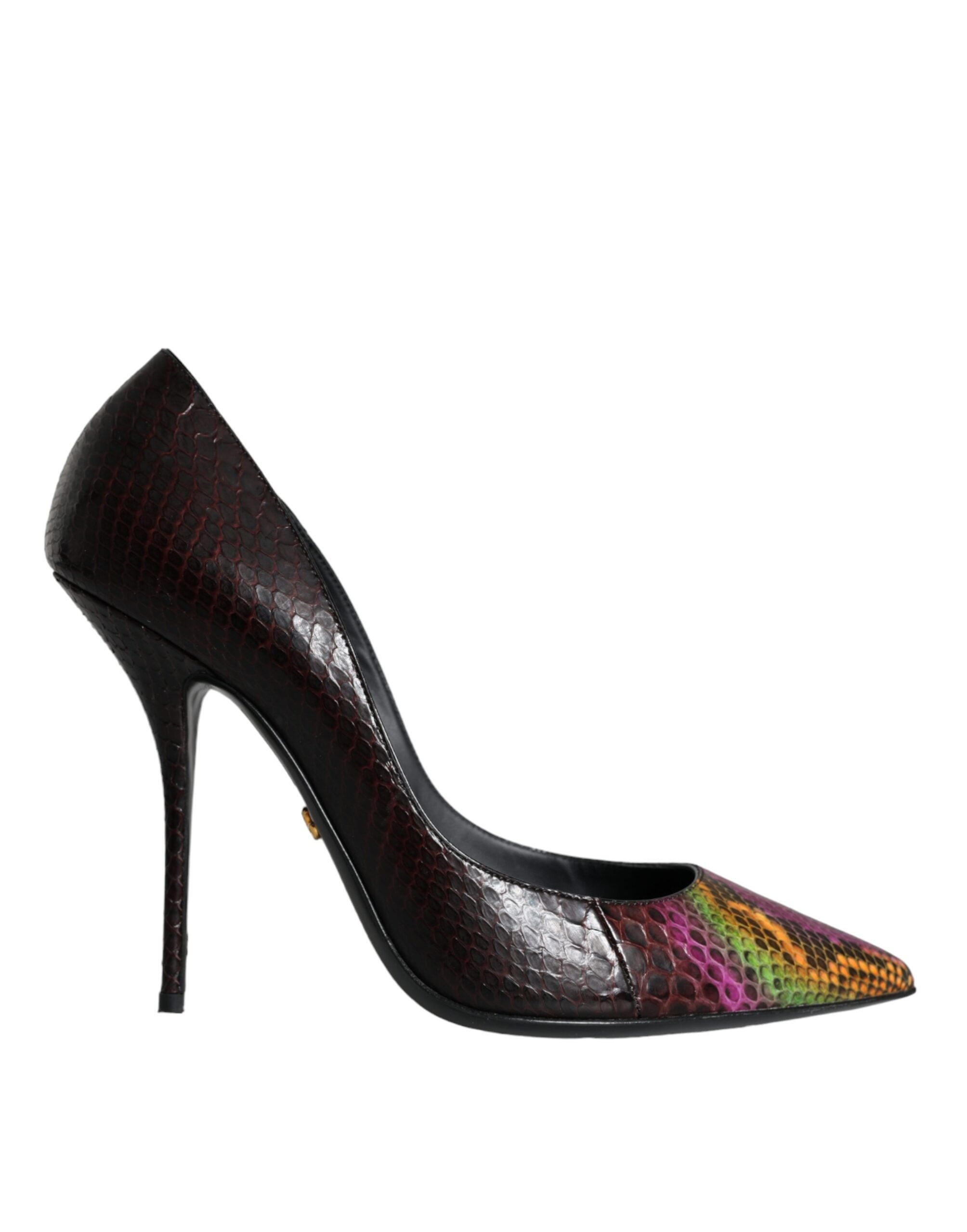 Multicolor exotic leather heels by Dolce & Gabbana, featuring pointed pumps with vibrant, textured leather material.