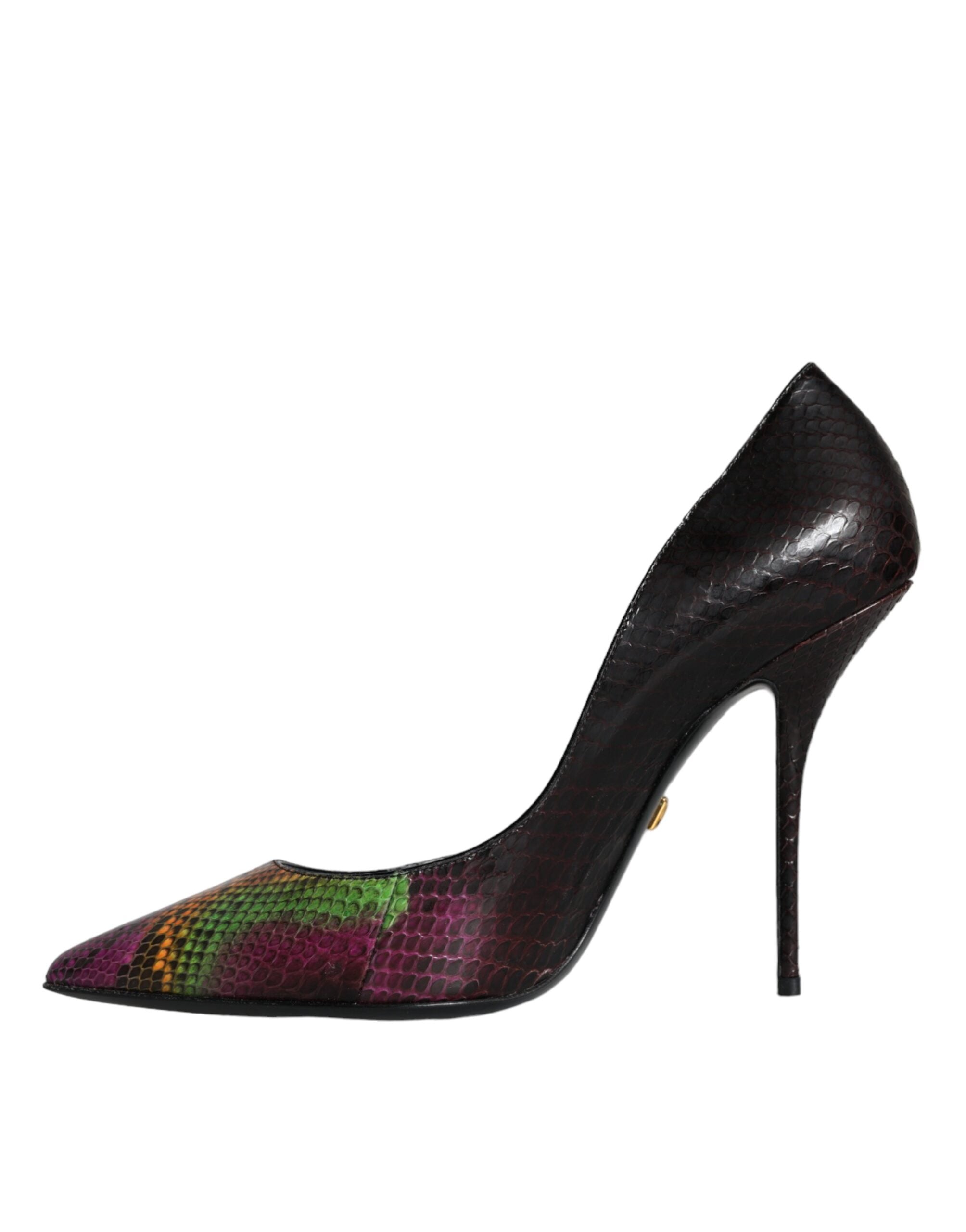 Colorful Dolce & Gabbana exotic leather heels pumps with multicolor design and pointed toes, stylish for elegant occasions.