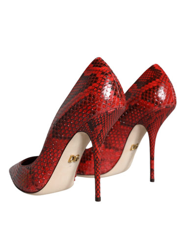 Red leather stiletto high heel pumps by Dolce & Gabbana, featuring sleek design and pointed toe.