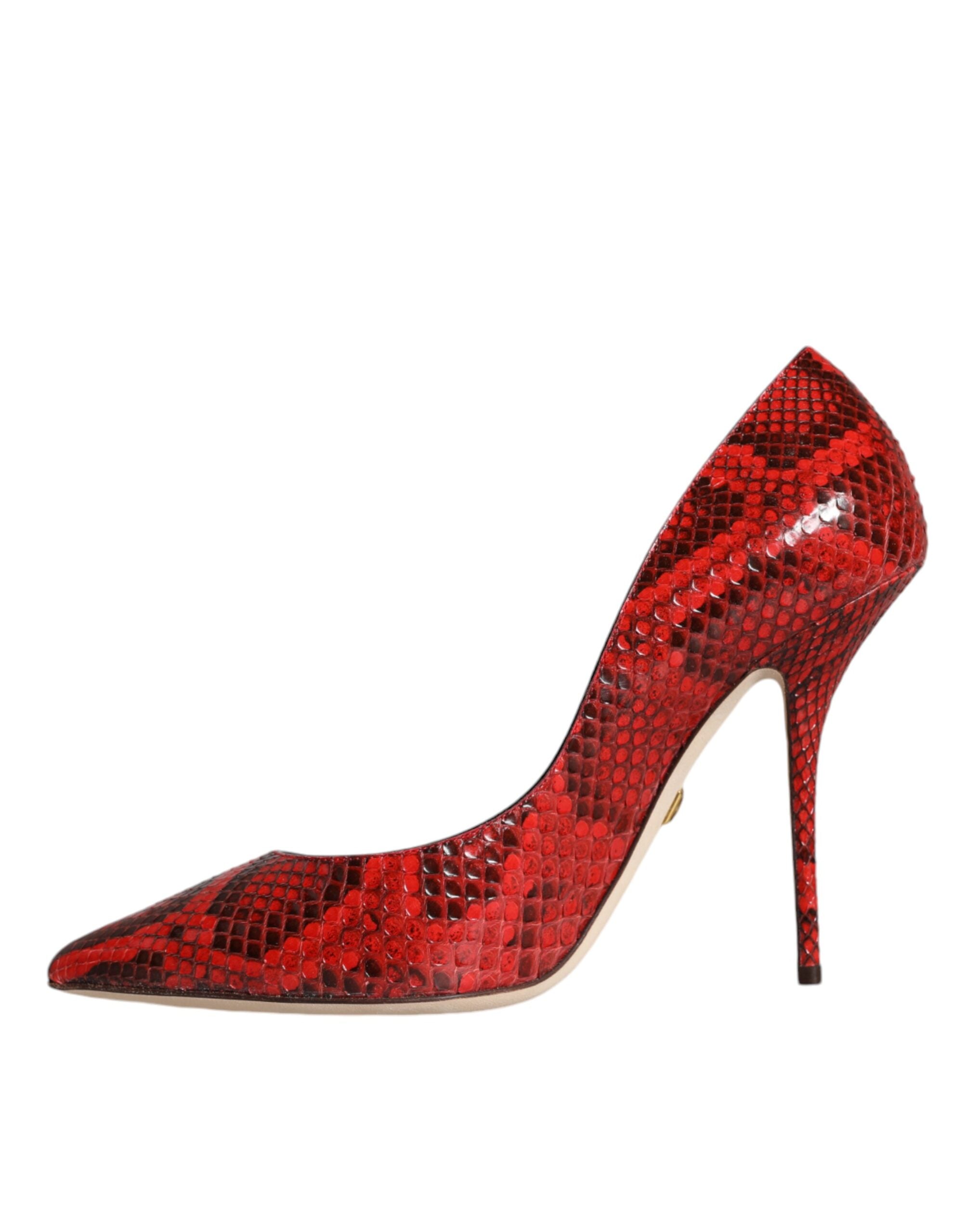 Red leather stiletto high heel pumps by Dolce & Gabbana, featuring sleek pointed toes and elegant design.