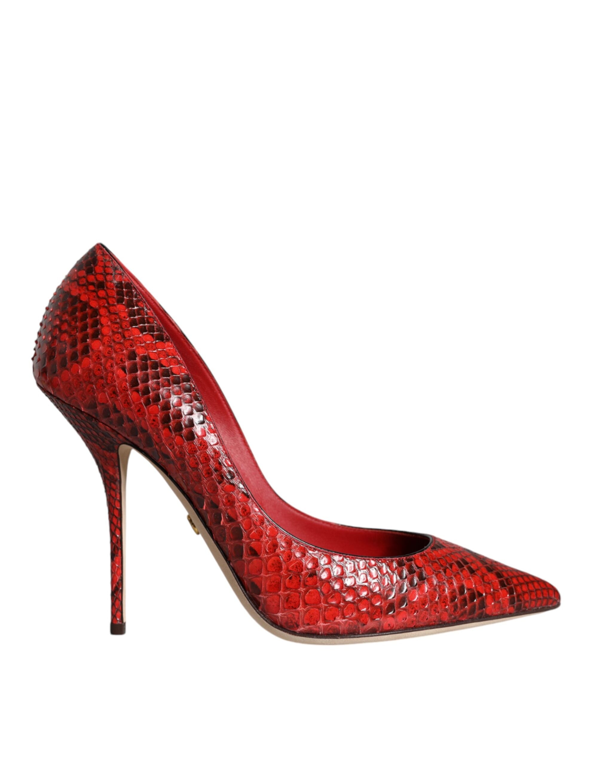 Red leather stiletto high heel pumps by Dolce & Gabbana, featuring pointed toes and sleek design.