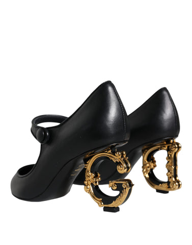 Black leather Mary Jane pumps with logo detailing from Dolce & Gabbana, featuring a classic heel and rounded toe.