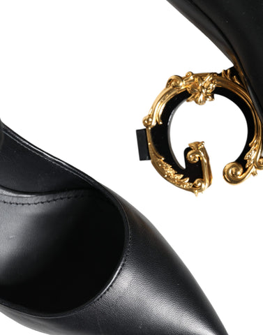Black leather Mary Jane heels with Dolce & Gabbana logo, featuring classic pump style and rounded toe.