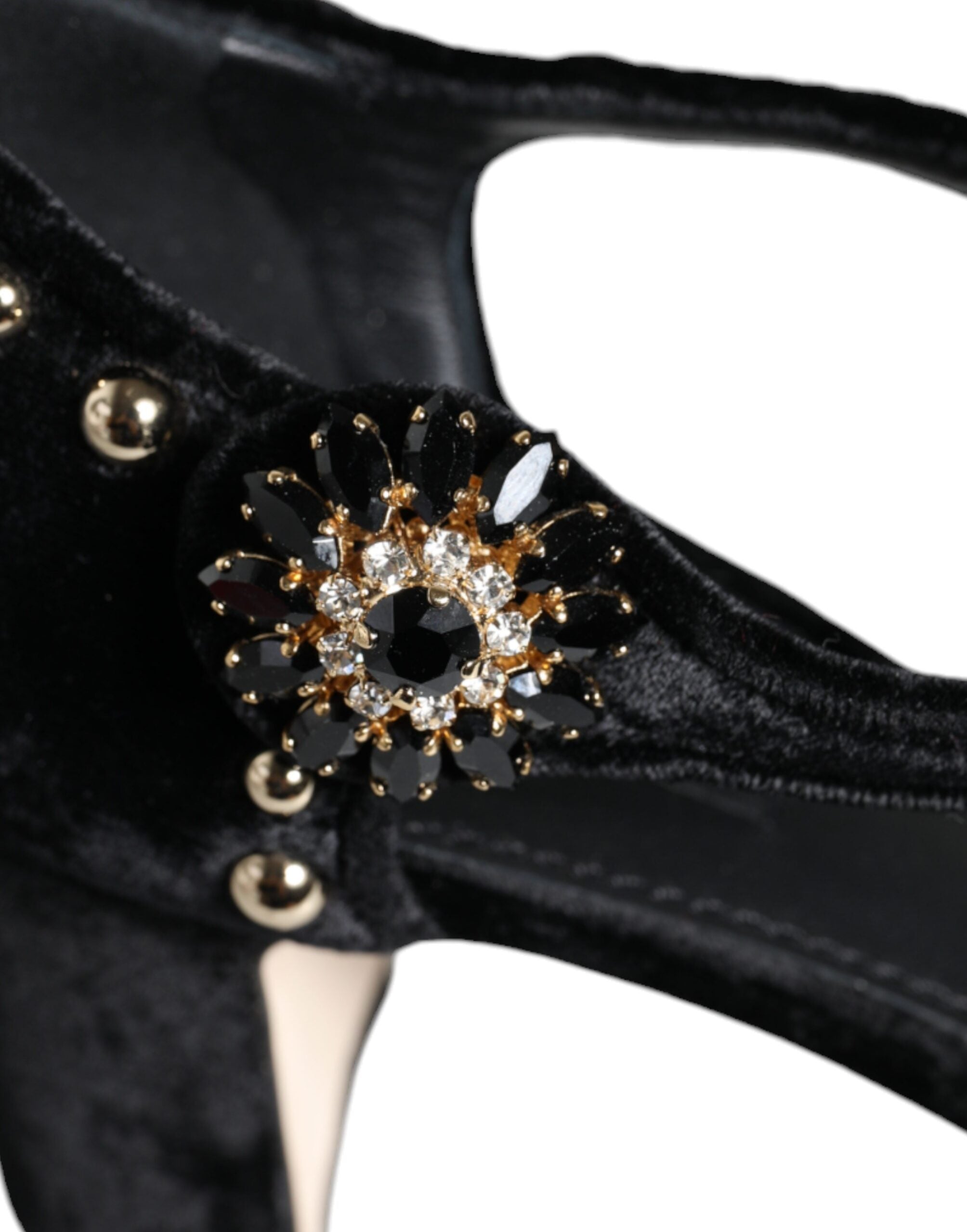 Black velvet roses ankle strap pumps shoes by Dolce & Gabbana featuring elegant design and pointed toe detail.