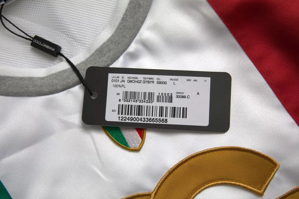 White sleeveless top with green and Italian flag design by Dolce & Gabbana, casual T-shirt style, front view.