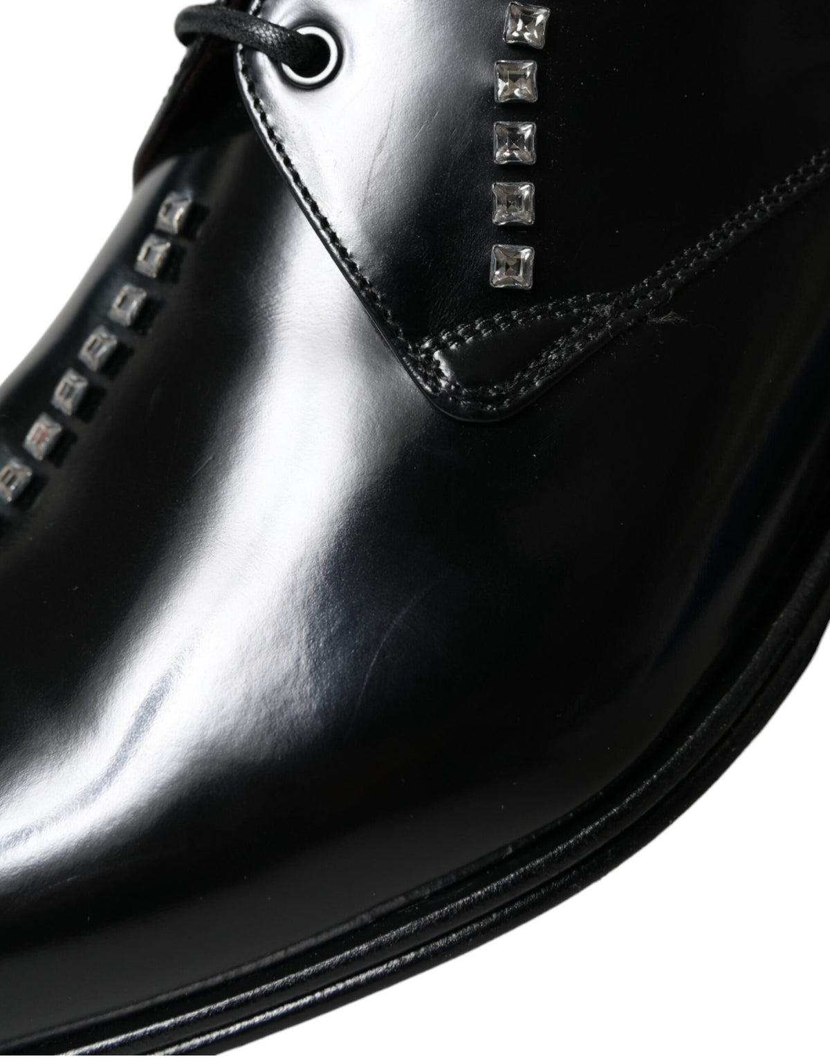 Black leather crystal dress formal shoes by Dolce & Gabbana, featuring elegant design and sparkling crystal accents.