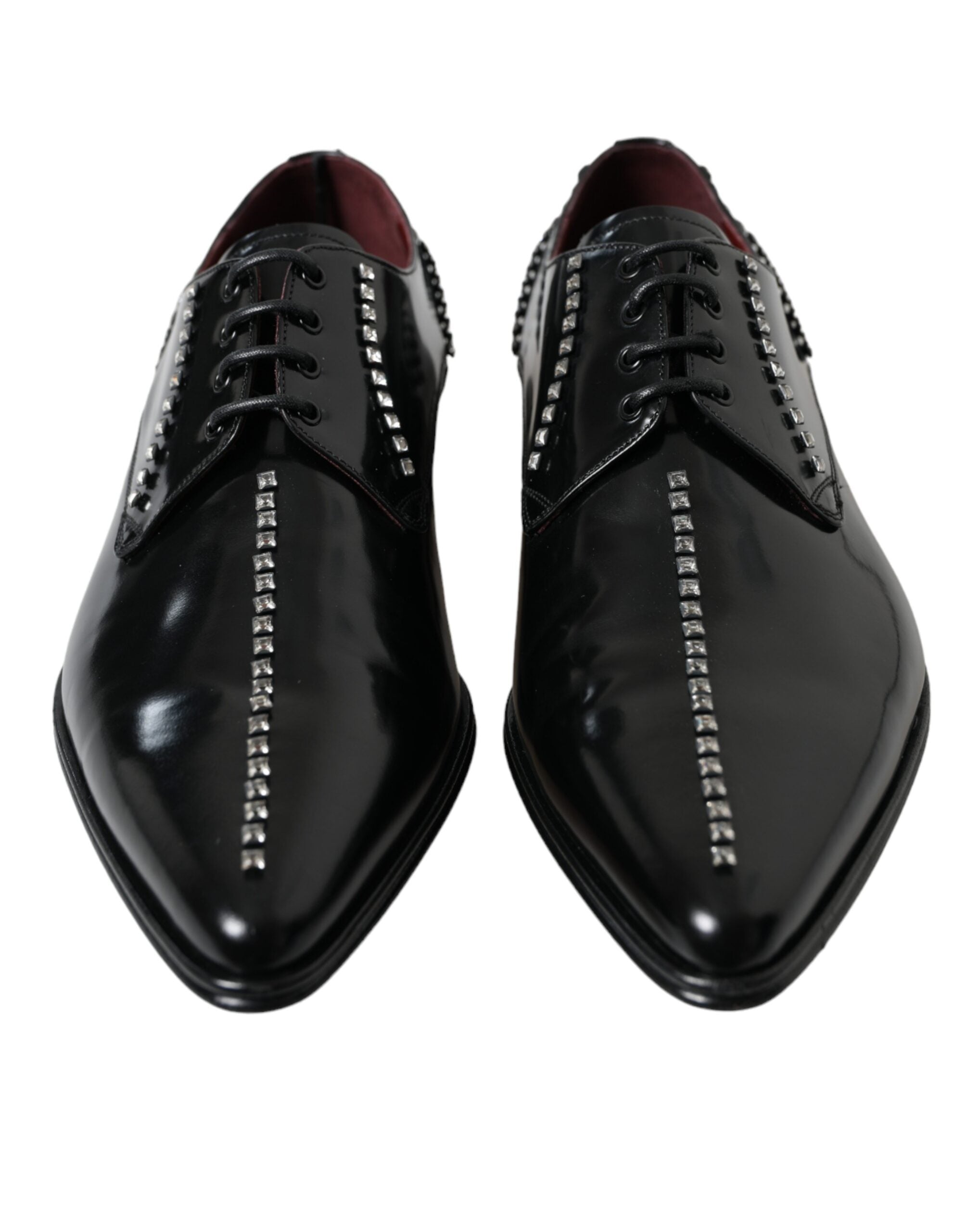 Black leather crystal dress shoes by Dolce & Gabbana, featuring elegant design with crystal embellishments for formal occasions.