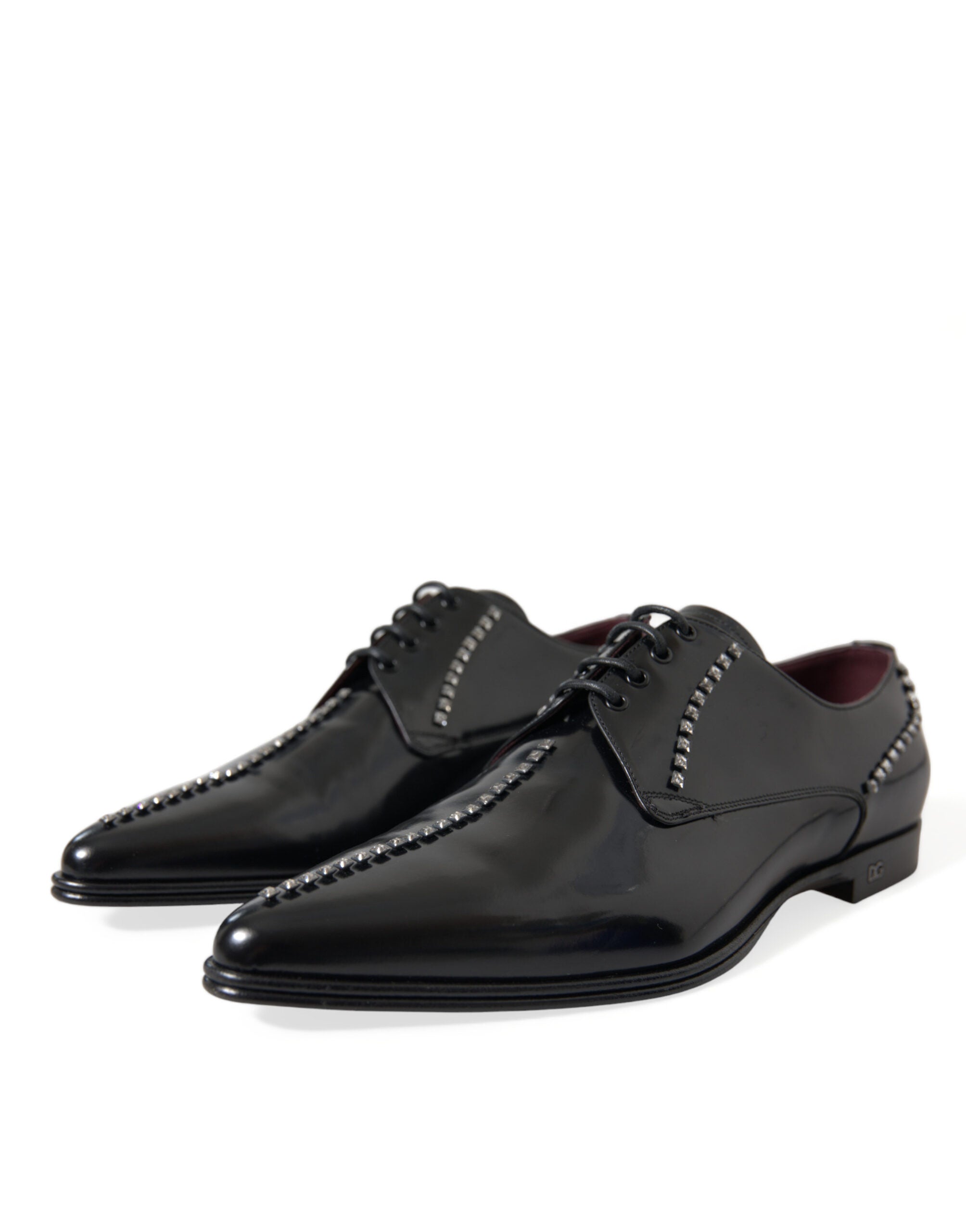Black leather crystal-embellished formal shoes by Dolce & Gabbana, featuring sleek design and elegant craftsmanship.