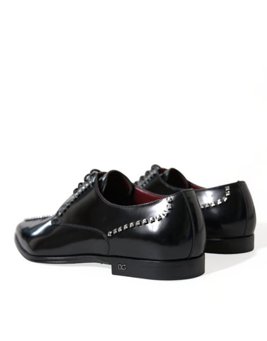 Black leather crystal dress shoes by Dolce & Gabbana featuring elegant design suitable for formal occasions.