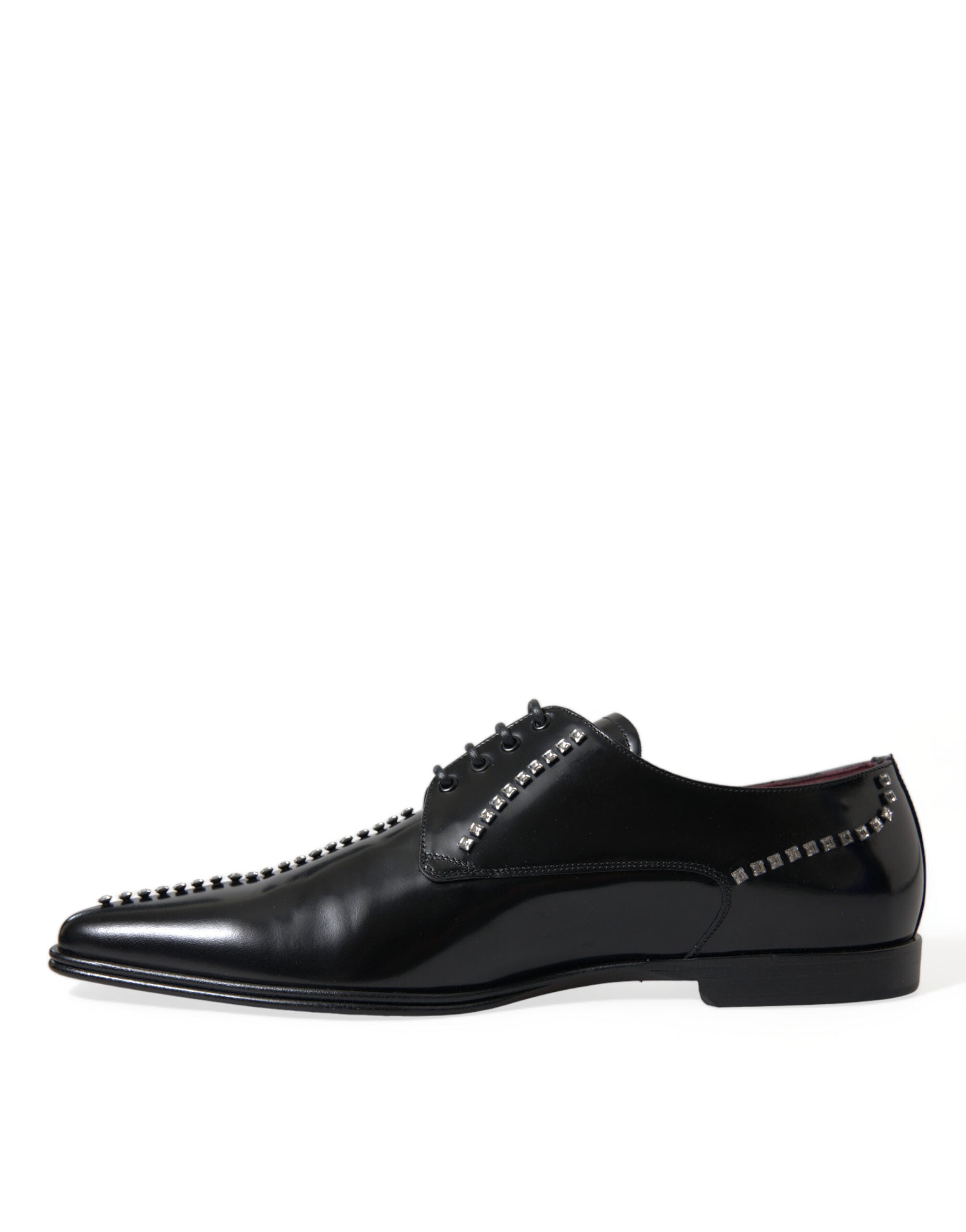 Black leather crystal dress shoes by Dolce & Gabbana, formal footwear with elegant design and sparkling embellishments.