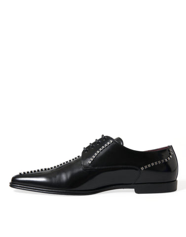 Black leather crystal dress shoes by Dolce & Gabbana, formal footwear with elegant design and sparkling embellishments.