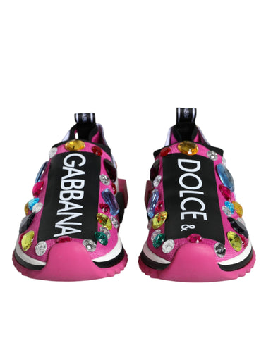 Pink Sorrento Crystals Low Top Sneakers by Dolce & Gabbana with crystal embellishments and white rubber soles.