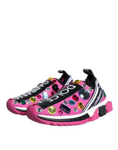 Pink Sorrento Crystals low top sneakers by Dolce & Gabbana with crystal embellishments and lace-up design.