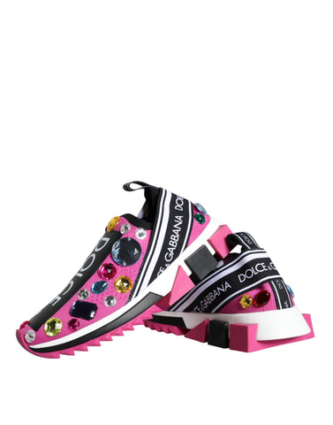Pink Sorrento Crystals low top sneakers by Dolce & Gabbana with crystal embellishments and lace-up design.
