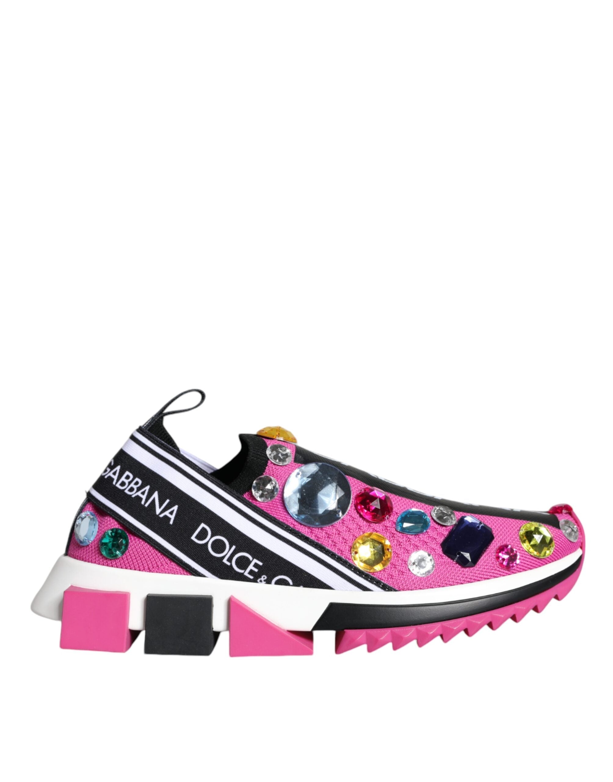 Pink Sorrento Crystals Dolce & Gabbana low top sneakers with crystal embellishments and white rubber sole.