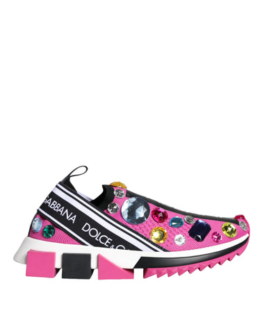 Pink Sorrento Crystals Dolce & Gabbana low top sneakers with crystal embellishments and white rubber sole.