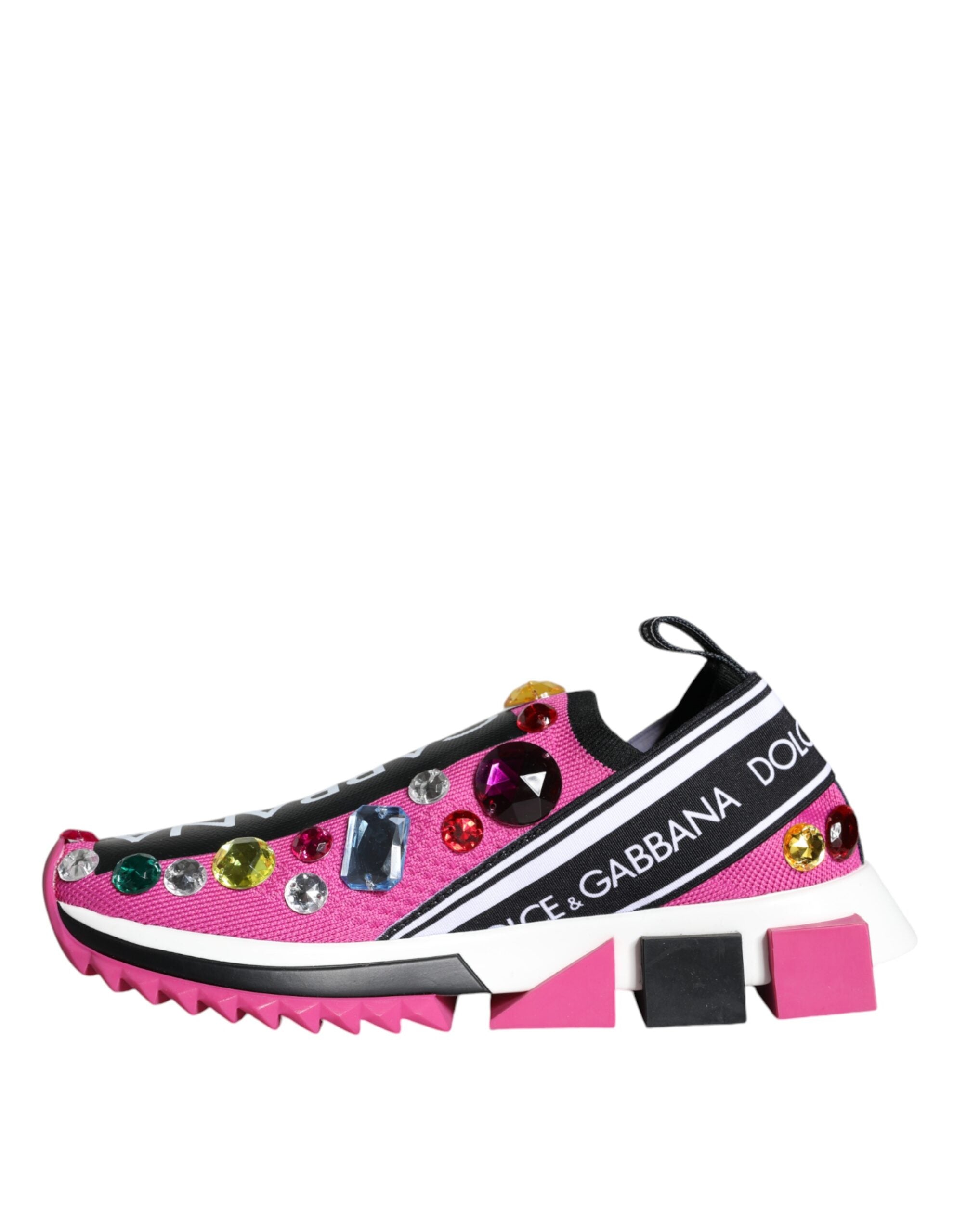 Pink Sorrento Crystals low top sneakers by Dolce & Gabbana with crystal embellishments and white rubber soles.