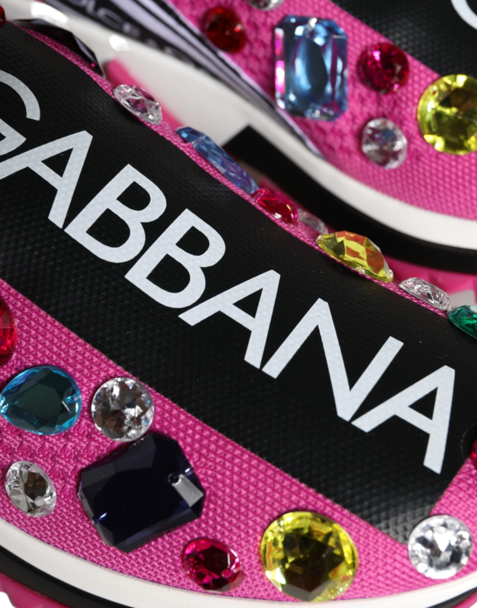 Pink Sorrento Crystals Dolce & Gabbana low top sneakers with crystal embellishments and white rubber soles.