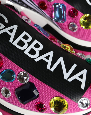 Pink Sorrento Crystals Dolce & Gabbana low top sneakers with crystal embellishments and white rubber soles.