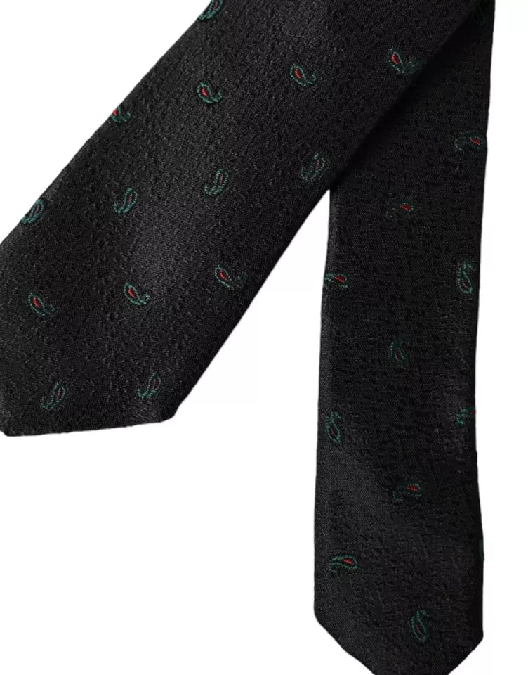 Black silk men's tie by Dolce & Gabbana, adjustable with a sleek, smooth finish, perfect for formal or business attire.