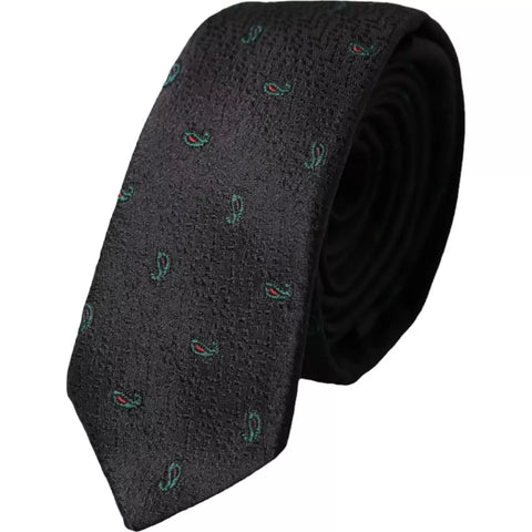 Black silk men's tie by Dolce & Gabbana, adjustable with a smooth, luxurious fabric and classic design.