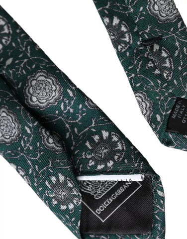 Green floral print silk men's tie by Dolce & Gabbana, featuring an adjustable design and elegant floral pattern.