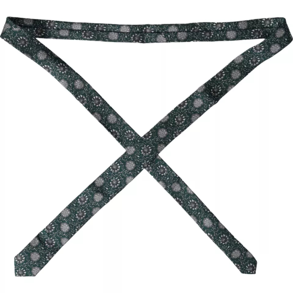 Green floral print silk men's tie by Dolce & Gabbana, featuring an adjustable design and elegant floral pattern.