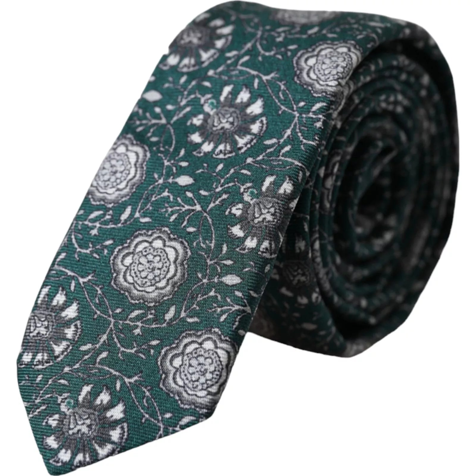 Green floral print silk men's tie by Dolce & Gabbana featuring an adjustable design and elegant floral pattern.