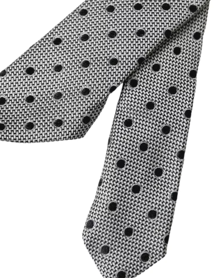 Black and white dot pattern fantasy silk adjustable men's tie from Dolce & Gabbana, featuring a stylish design and classic knot.