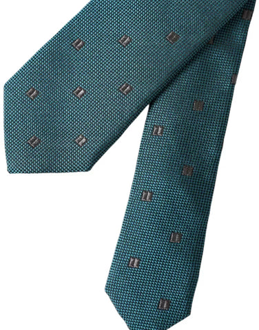Green patterned silk men's tie by Dolce & Gabbana with adjustable length and elegant design.