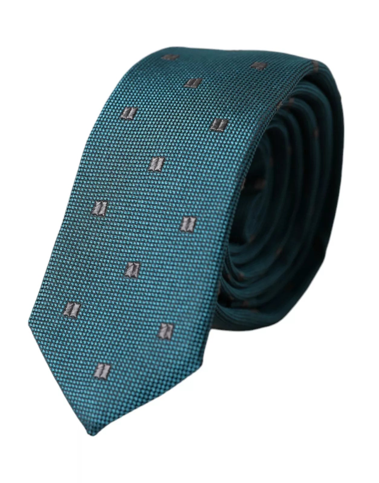 Green patterned silk men's tie by Dolce & Gabbana with adjustable length and elegant design.