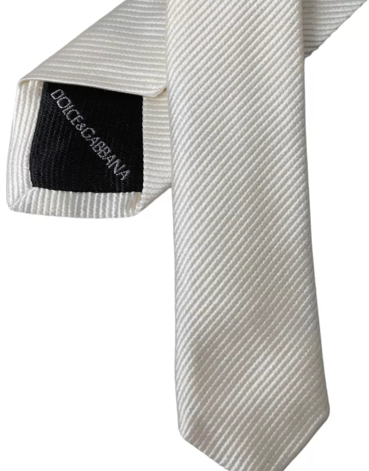 White solid 100% silk adjustable tie by Dolce & Gabbana, featuring a smooth, elegant fabric and classic design.